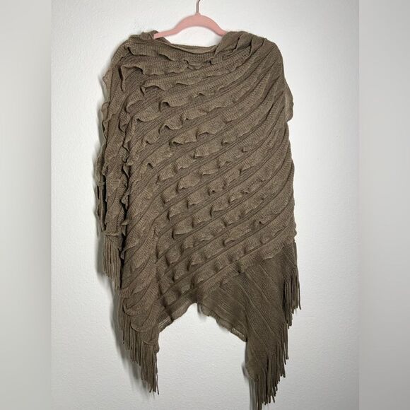 Womens Knitted Poncho Ruffle Brown Bohemian Style One Size - Picture 1 of 10